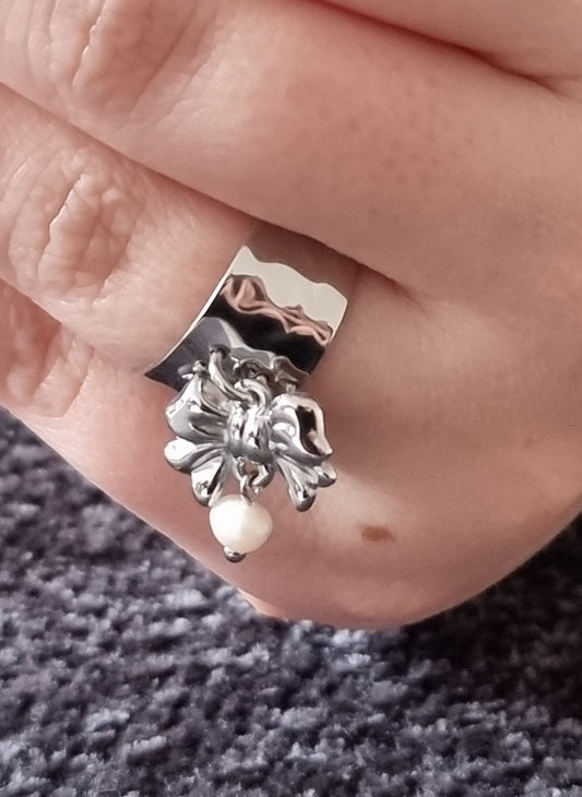 Bague Breloque Nœud Perlé